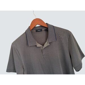 Theory Mens Gray Green Striped Polo Shirt Lightweight Breathable Comfort Size M